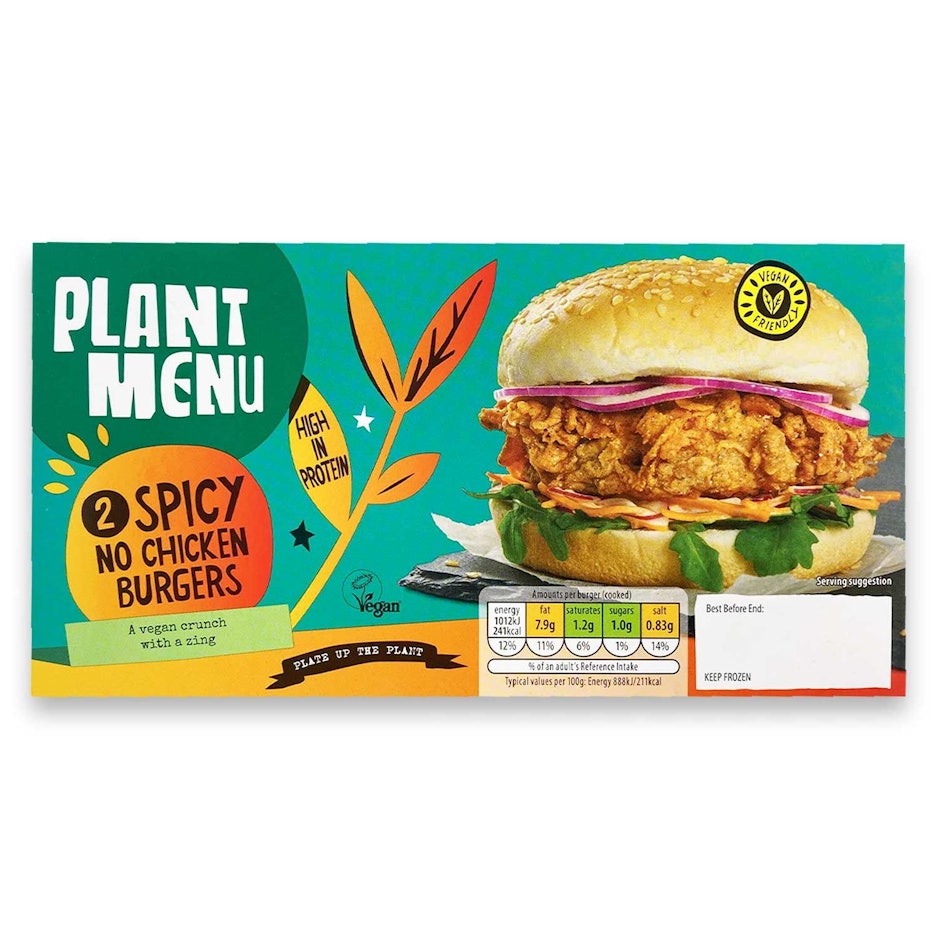 Plant Menu Spicy No Chicken Burgers translation missing: en-GB.activerecord.decorators.item_part_image/alt