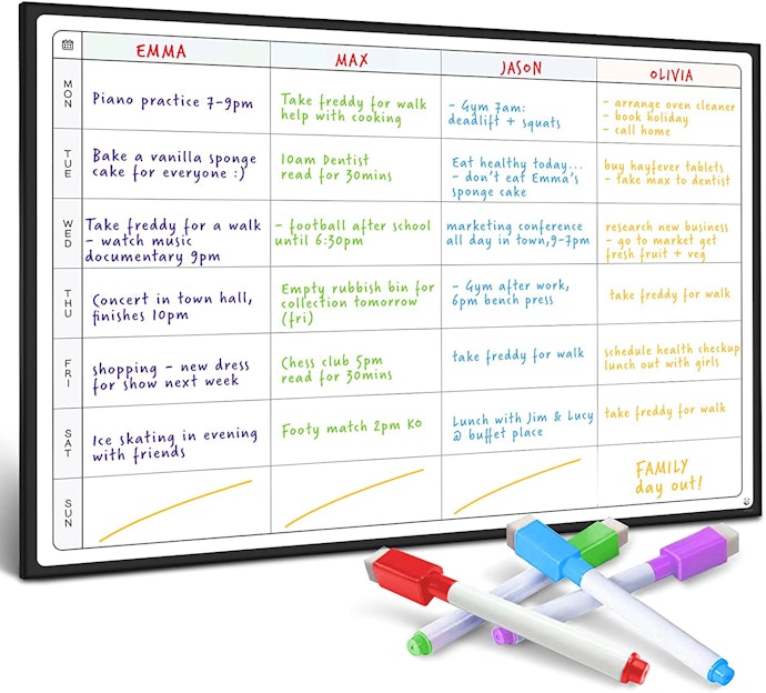 A Colour-Coded Whiteboard Makes Organisation Easier
