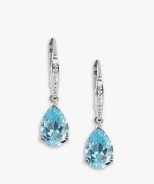 E. W. Adams 8ct White Gold Aquamarine and Diamond Drop Earrings 1