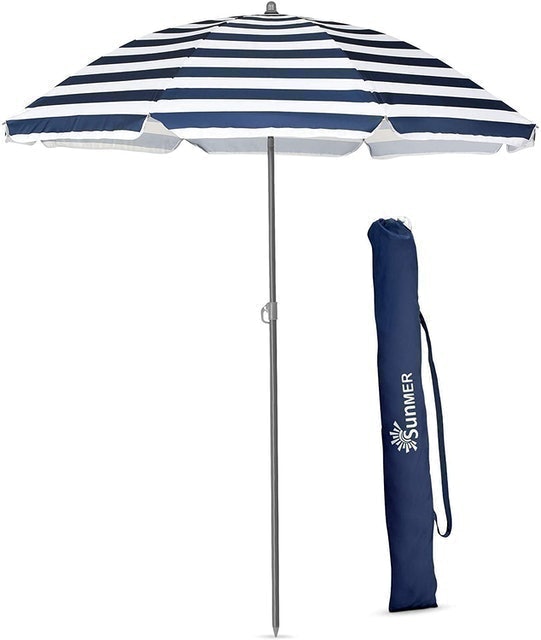 SUNMER Blue & White Beach Umbrella 1
