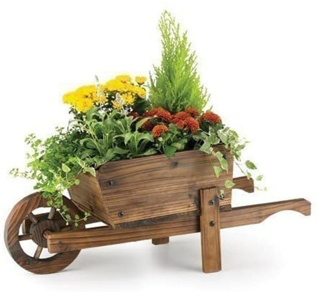 Rustic Garden Supplies Ornamental Wooden Wheelbarrow Planter 1