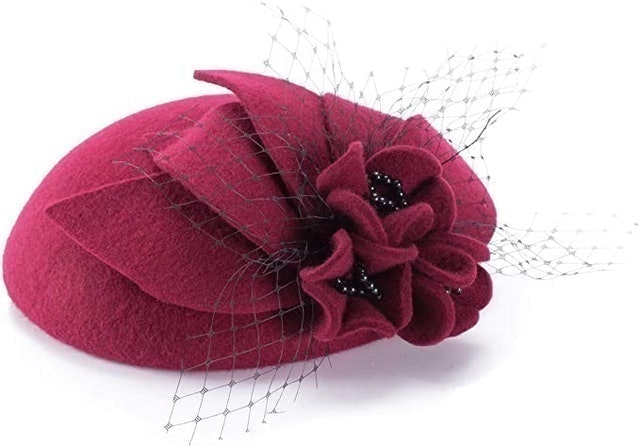 Lawliet Socialite Flower Black Pearl Wool Felt Fascinator Pillbox Tilt Hat 1