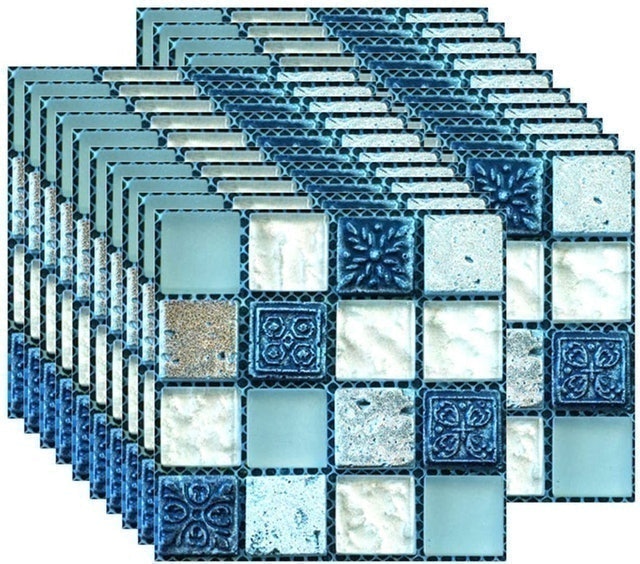 FBBULES Blue Mosaic Tile Stickers 1