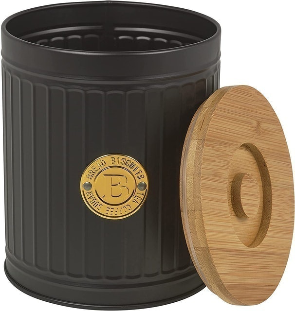Homiu Store Black Biscuit Tin With Bamboo Lid 1