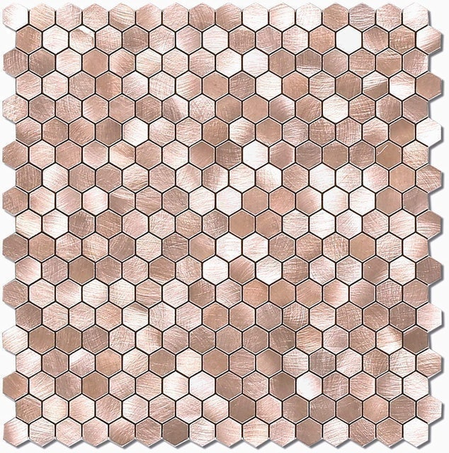 BeNice Hexagonal Rose Gold Metal Tile Stickers 1