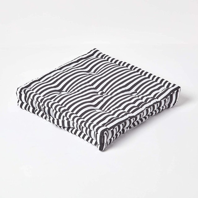  HOMESCAPES Pin Stripe Black and White Floor Cushion 1