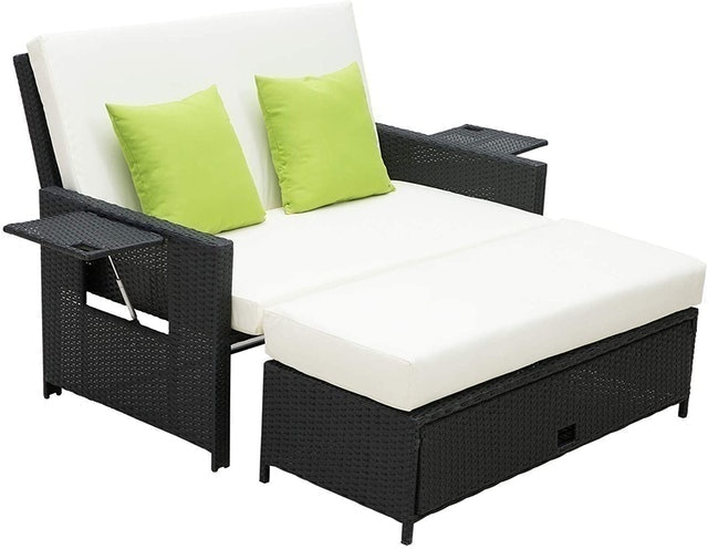 Outsunny  2 Seater Rattan Sun Lounger 1