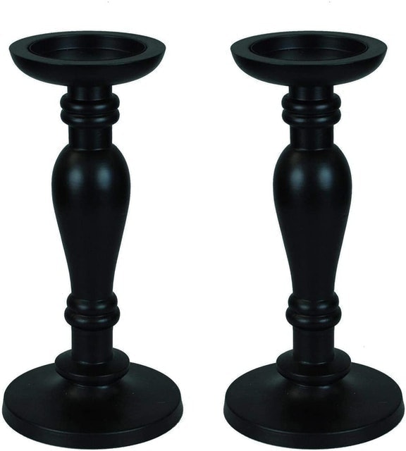 Simpa Black Gothic Wood Carved Candle Holder 1
