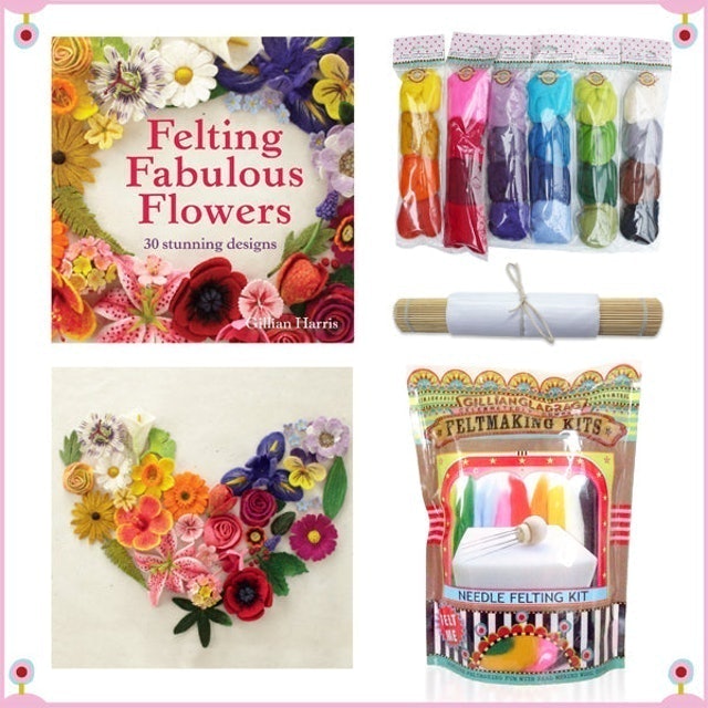 Gillian Gladrag Felting Fabulous Flowers Bundle - Needle Felting and Wet Felting Kits Plus Book 1