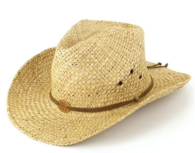 Hawkins Straw Cowboy Hat with Leather Band Detail and Horses Badge 1