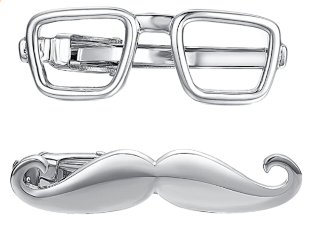 Yoursfs Store Eye Glasses and Mustache Stainless Steel Tie Clip Set 1