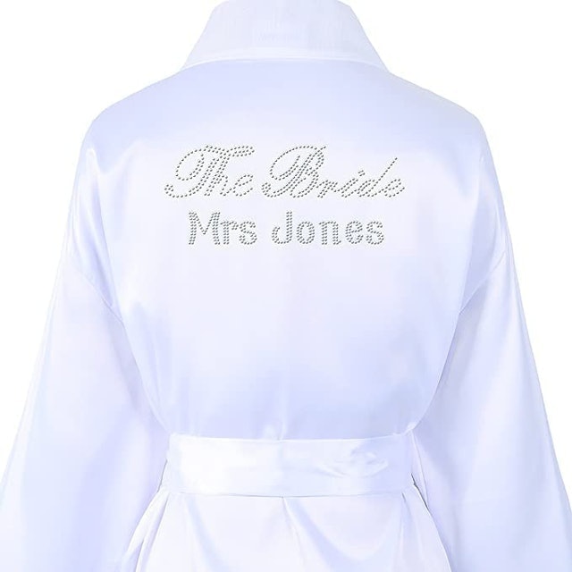 CrystalsRus White Personalised Luxury Satin Dressing Gown 1