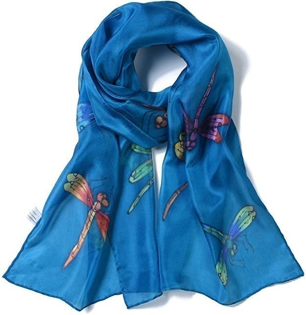 Invisible World Hand Painted Dragonfly Silk Scarf 1