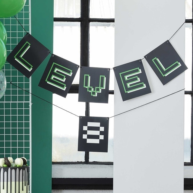 Ginger Ray Customisable Age Black and Green Level Up Bunting 1