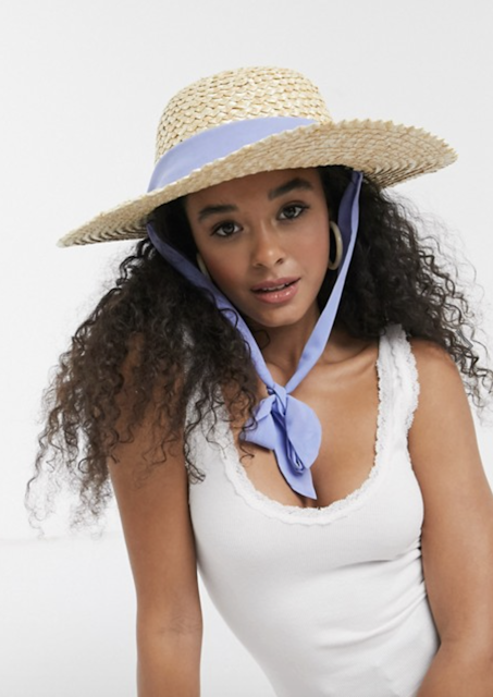 ASOS Structured Floppy Hat in Natural Straw with Removable Ties 1